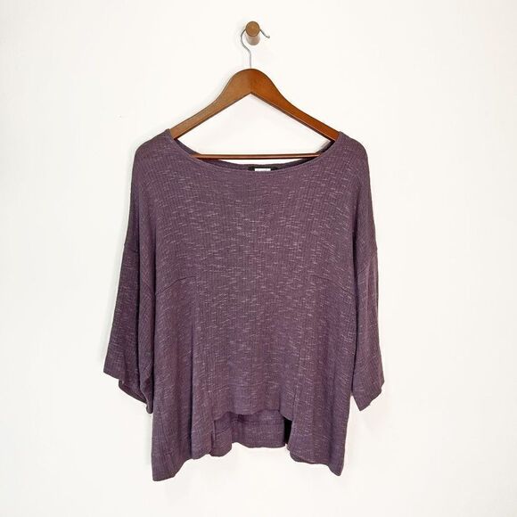 Sympli Purple Oversized Boxy Knit Cropped Half Sleeve Top - Picture 1 of 6